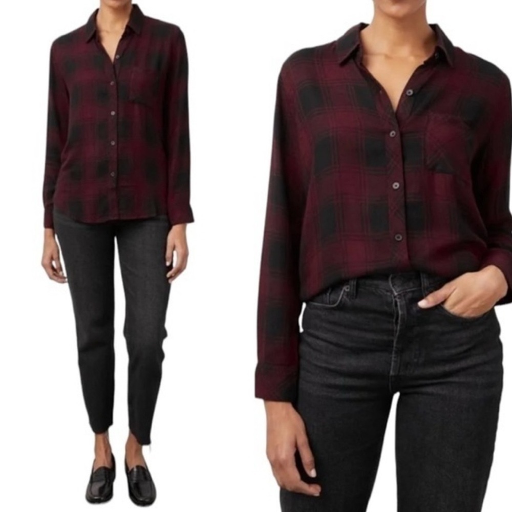 Rails Hunter Long Sleeve Button Down Shirt Scarlet Ash Black Plaid Top Blouse XS